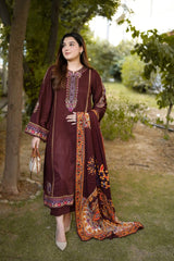 Aneelas - 3PC Unstitched Dhanak Embroidered Shirt with Digital Printed Dupatta and Trouser - RF1545 Royal Pret