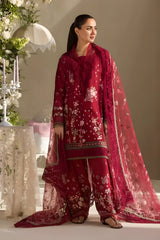 Sobia Nazir - 3PC Lawn Embroidered Shirt with Embroidered Chiffon Dupatta (Unstitched) - RF1347 Royal Pret