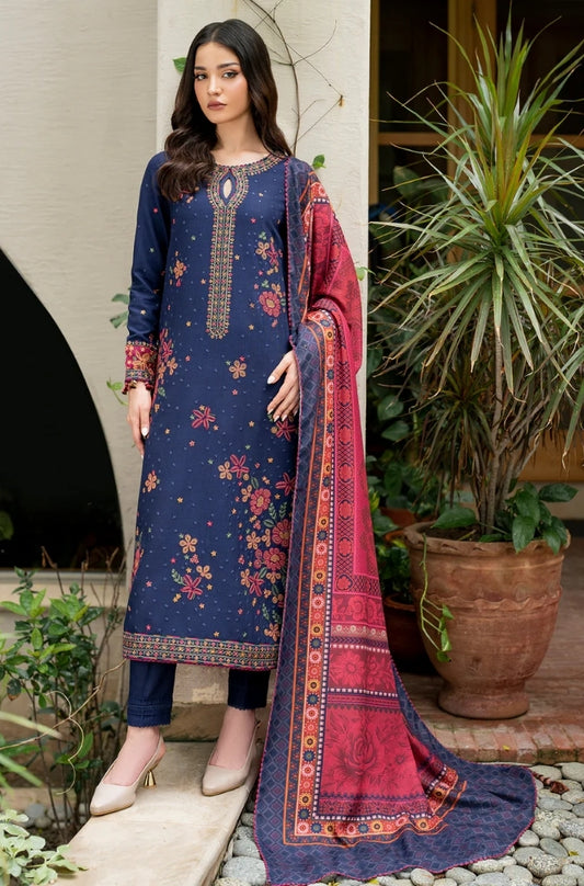 Jazmin - 3PC Unstitched Dhanak Embroidered Shirt with Printed Pashmina Wool Shawl and Trouser - RF1174