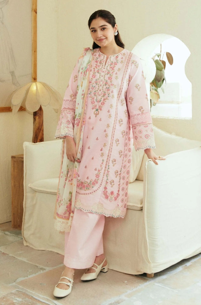 Zara Shah Jahan - 3PC Unstitched Lawn Embroidered Shirt with Digital Printed Silk Dupatta - RF1076