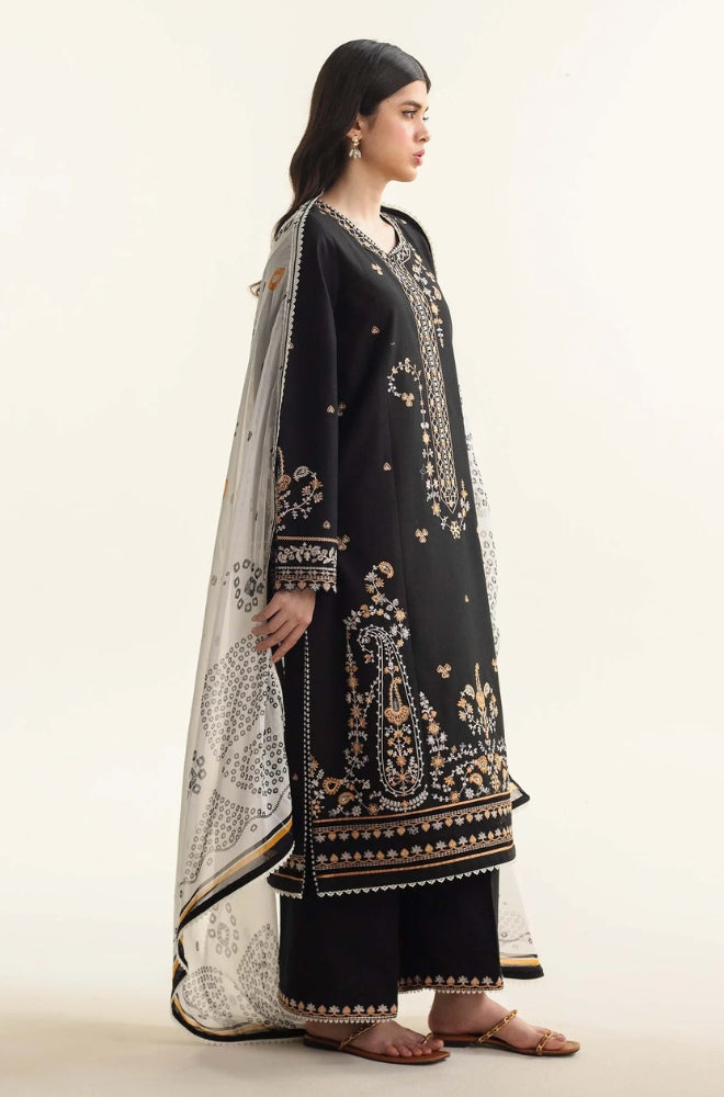 Zara Shah Jahan - 3PC unstiched Lawn Embroidered Shirt With Slub net Dupata and Plan Trouser - RF1099