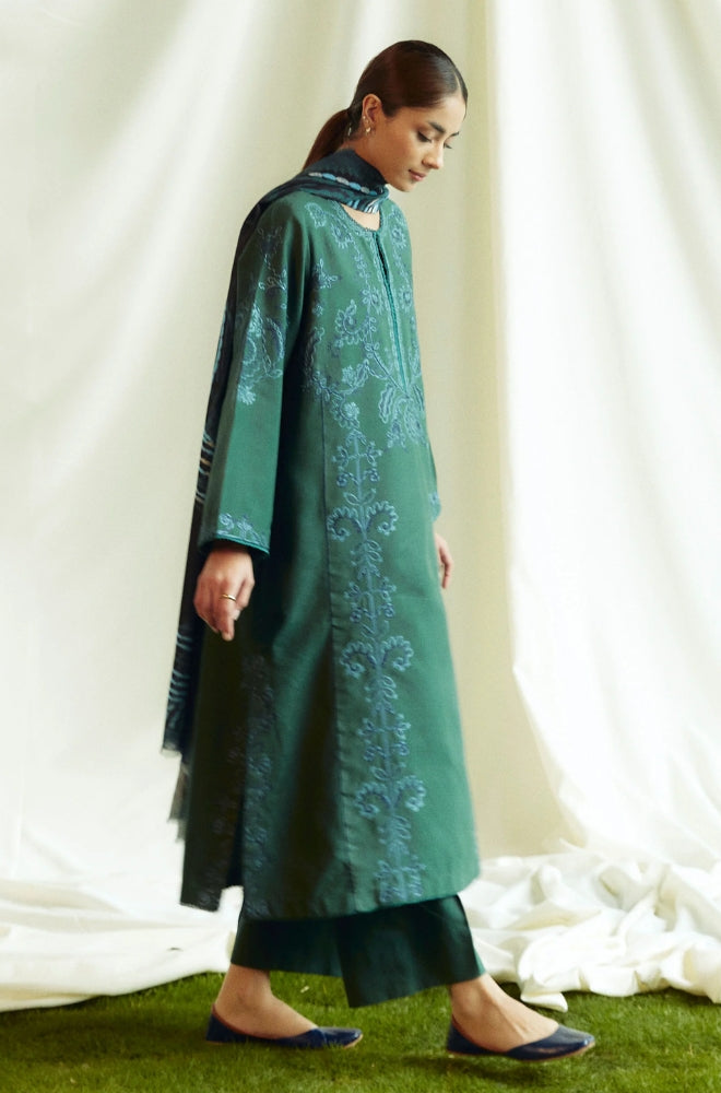 Zara Shah Jahan - 3PC Unstitched Dhanak Embroidered Shirt with Printed Pashmina Shawl and Trouser - RF1262