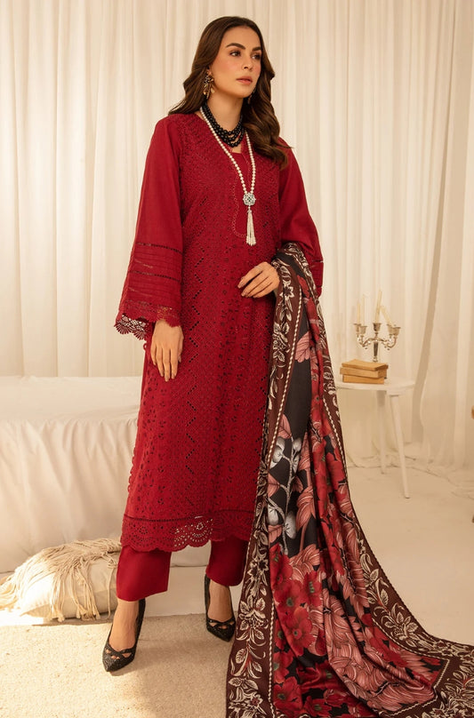 Maria B - 3PC Unstitched Dhanak Embroidered Shirt with Printed Pashmina Wool Shawl and Trouser - RF1227