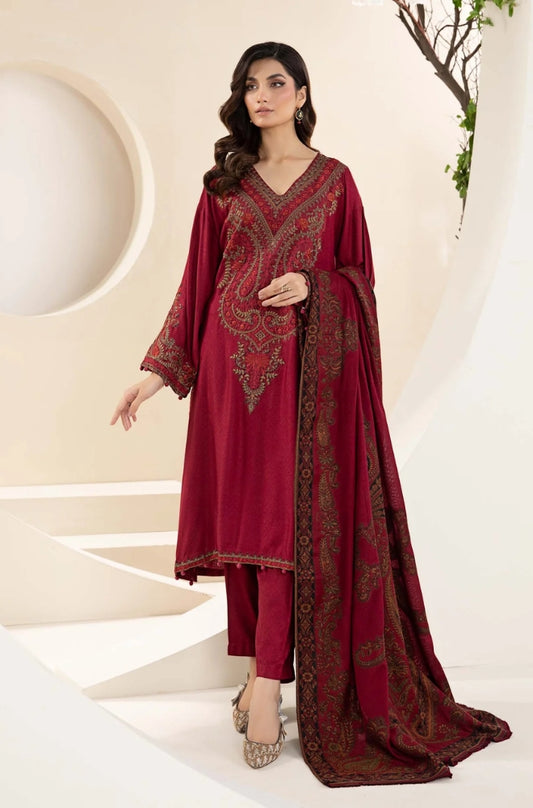 Maria B - 3PC Unstitched Dhanak Embroidered Shirt with Digital Printed Pashmina Shawl and Trouser - RF1190