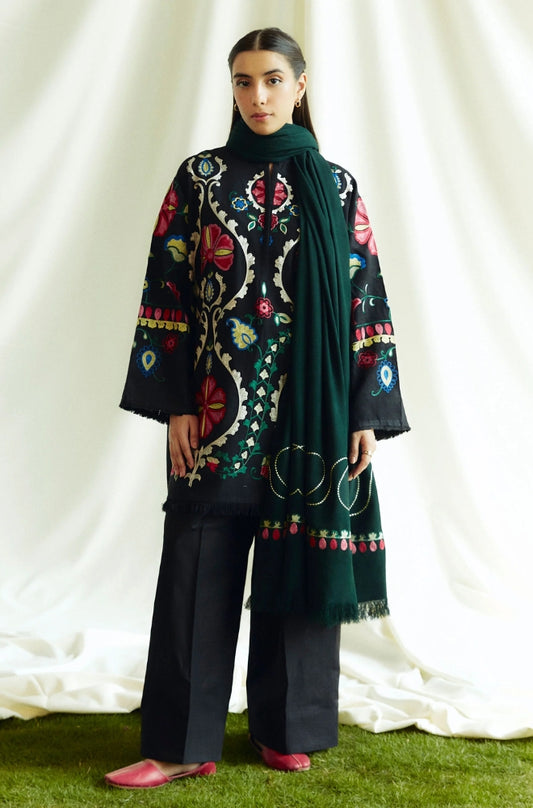 Zara Shah Jahan - 3PC Unstitched Dhanak Embroidered Shirt with Printed Pashmina Shawl and Trouser - RF1263