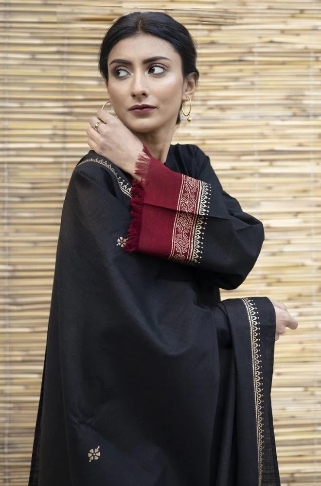 Zarpash - 3PC Unstitched Dhanak Neckline Embroidered Shirt with Printed Wool Shawl and Trouser - RF1220