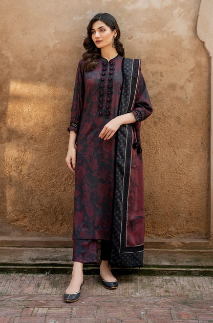 Baroque - 3PC Unstitched Printed Karandi Shirt with Printed Karandi Dupatta and Same Printed Trouser - RF1241