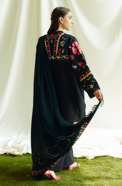 Zara Shah Jahan - 3PC Unstitched Dhanak Embroidered Shirt with Printed Pashmina Shawl and Trouser - RF1263