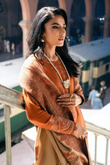 Izel - 3PC Unstitched Dhanak Embroidered Shirt with Digital Printed Twill Pashmina Dupatta and Trouser - RF1464