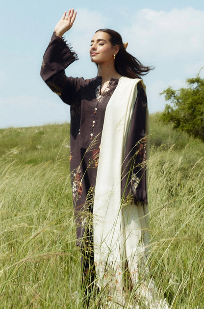 Zara Shah Jahan - 3PC Unstitched Dhanak Embroidered Shirt with Printed Pashmina Shawl and Trouser - RF1264