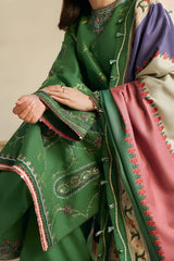 Zara Shah Jahan - 3PC Unstitched Dhanak Embroidered Shirt with Digital Printed Dupatta and Embroidered Trouser - RF1137 Royal Pret