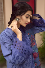Jazmin - 3PC Unstitched Lawn Chicken Kari Embroidered Shirt with Printed Slub Net Dupatta - RF1018 royalpret