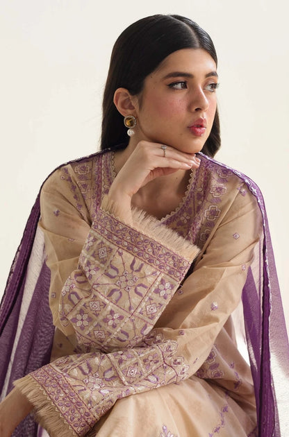 Zara Shah Jahan - 3PC unstiched Lawn Embroidered Shirt With Printed Slub net Dupata and Plan Trouser - RF1100