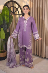 Maria B - 3PC Unstitched Lawn Embroidered Shirt with Digital Printed Dupatta and Embroidered Trouser - RF1495 Royal Pret