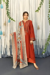 URGE - 3PC Unstitched Khaddar Embroidered Shirt with Digital Printed Dupatta and Embroidered Trouser- RF1140 royalpret