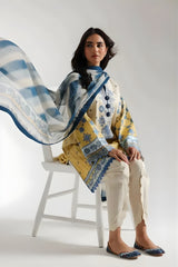 Ethnc - 3PC Banadora Lawn Printed Shirt with Printed Voil Dupatta (Unstitched) - RF1402 Royal Pret