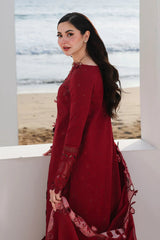 Qalamkar - 3PC Unstitched Lawn Embroidered Shirt with Embroidered Chiffon Dupatta and Trouser - RF1477 Royal Pret