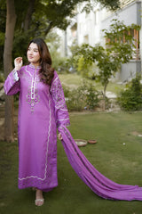 Aneelas - 3PC Unstitched Lawn Embroidered Shirt with Cotton Net Embroidered Dupatta and Trouser - RF1519 Royal Pret