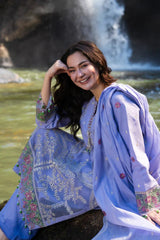 Al Karam - 3PC Unstitched Lawn Embroidered Shirt with Embroidered Chiffon Dupatta and Trouser - RF1486 Royal Pret