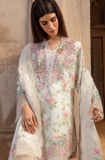 Crimson - 3PC Unstitched Lawn Printed + Embroidered Shirt with Printed Silk Dupatta and Embroidered Trouser - RF1070