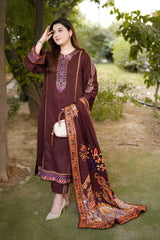 Aneelas - 3PC Unstitched Dhanak Embroidered Shirt with Digital Printed Dupatta and Trouser - RF1545 Royal Pret