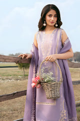 Izel - 3PC Unstitched Lawn Embroidered Shirt with Cotton Net Embroidered Dupatta and Trouser - RF1497 Royal Pret
