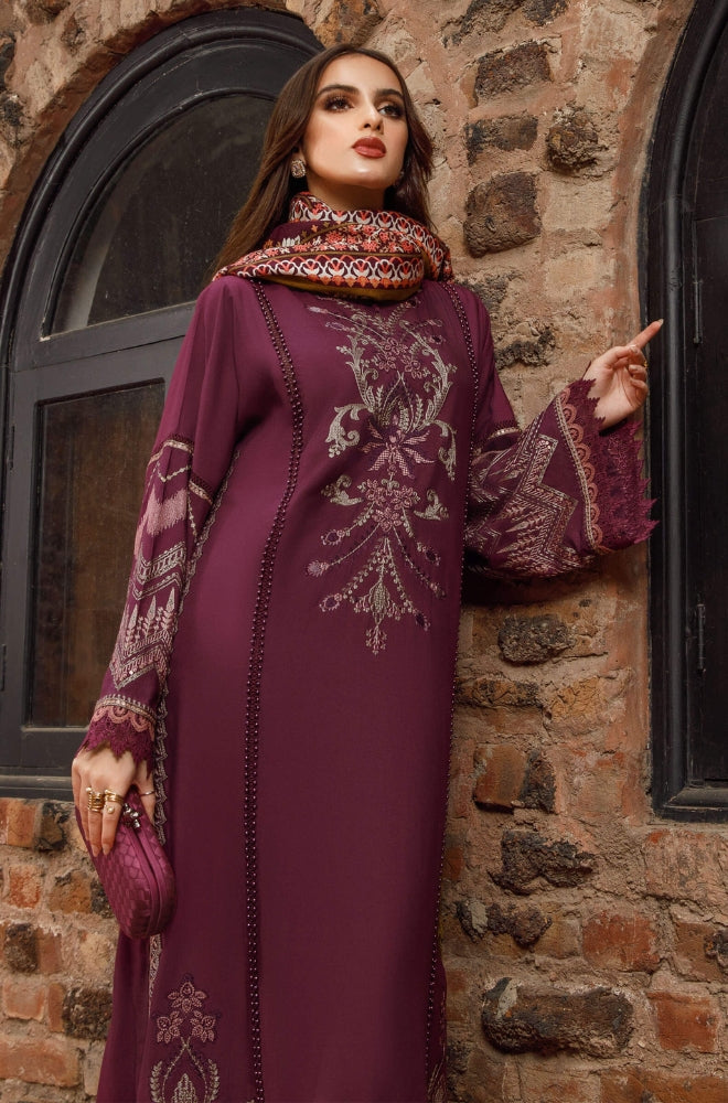 Maria B - 3PC Unstitched Dhanak Embroidered Shirt with Printed Wool Shawl and Trouser - RF1203