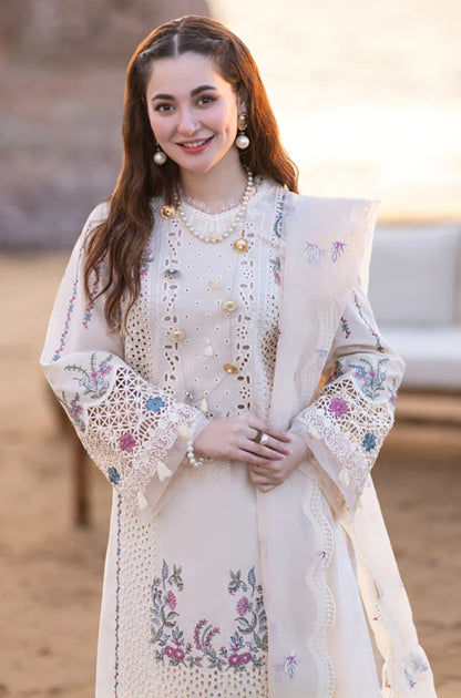 Qalamkaar - 3PC Unstitched Lawn Chicken Kari Embroidered Shirt with Embroidered Slub Net Dupatta - RF1039