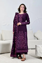 Zaib - 3PC Unstitched Dhanak Embroidered Shirt with Dhanak Embroidered Dupatta and Trouser - RF1527 Royal Pret