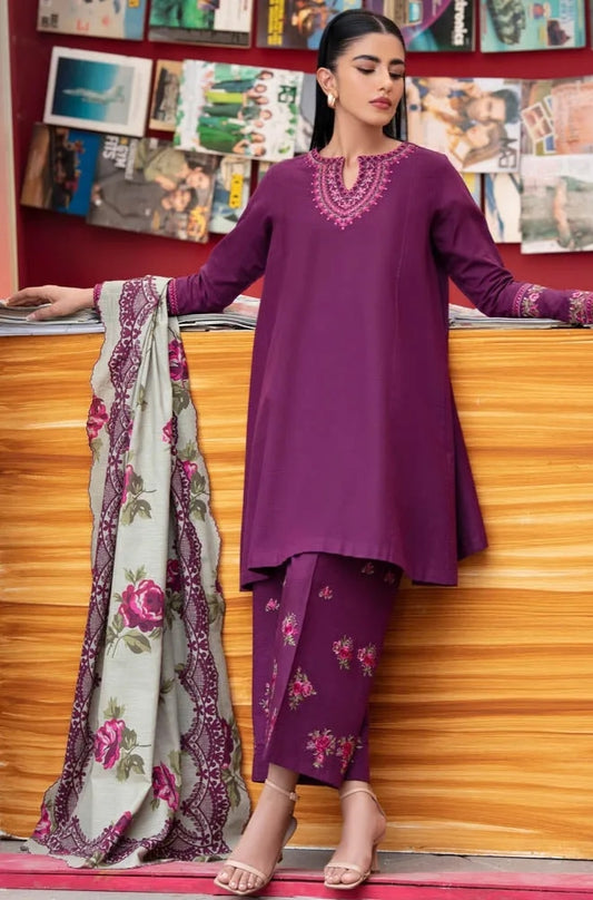 SAPPHIRE - 3PC Unstitched Dhanak Embroidered Shirt with Pashmina Wool Shawl and Embroidered Trouser - RF1225