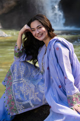 Al Karam - 3PC Unstitched Lawn Embroidered Shirt with Digital Printed Monar Dupatta and Trouser - RF1486 Royal Pret
