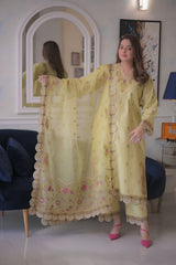 Aneelas - 3PC Unstitched Lawn Embroidered Shirt with Cotton Net Embroidered Dupatta and Trouser - RF1510 Royal Pret