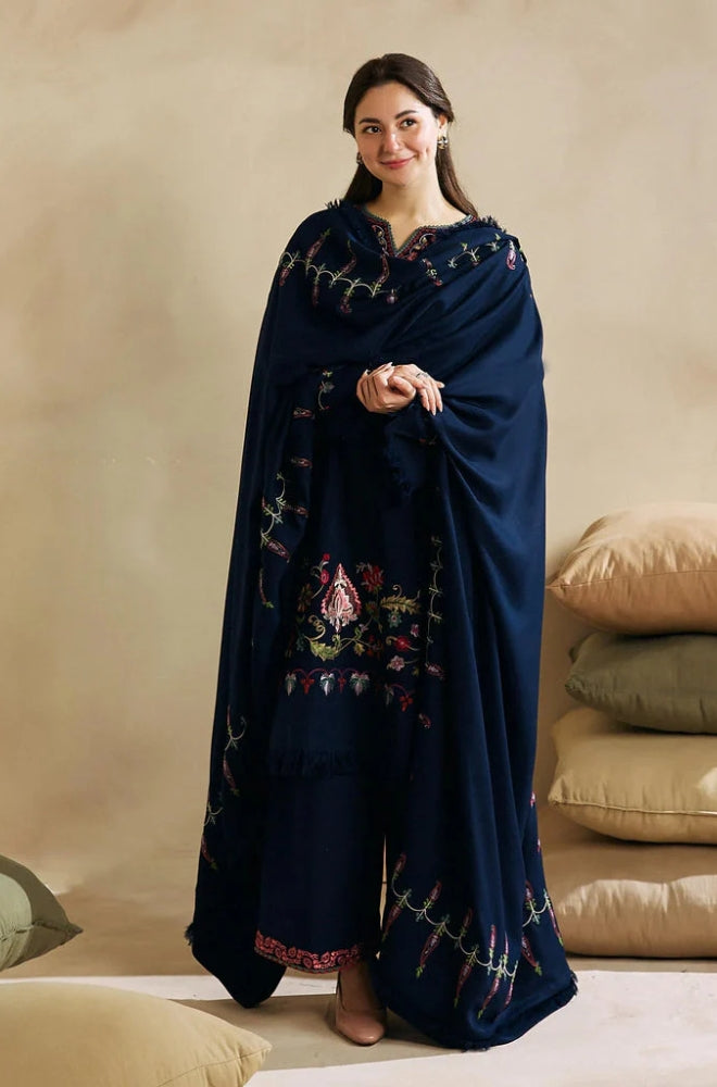 Zara Shah Jahan - 3PC Unstitched Dhanak Embroidered Shirt with Embroidered Dhanak Shawl and Trouser - RF1133