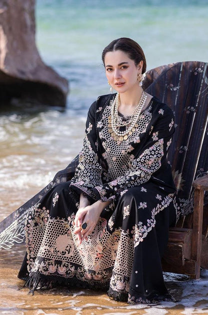 Qalamkaar - 3PC Unstitched Lawn Heavy Embroidered Shirt with Print Embroidered Slub Net Dupatta - RF1036