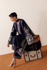 Azzal - 3PC Unstitched Lawn Embroidered Shirt with Monar Digital Printed Dupatta and Trouser - RF1518 Royal Pret