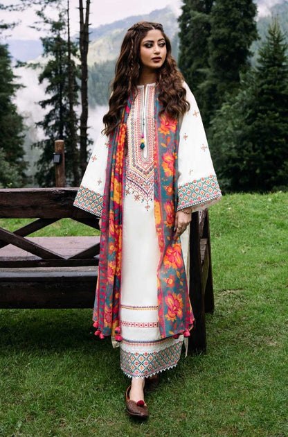 Sapphire - 3 PC Unstitched Khaddar Embroidered Shirt with Printed Pashmina Wool Shawl and Trouser - RF1218