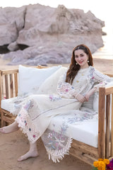3PC Unstitched Lawn Chicken Kari Embroidered Shirt with Embroidered Organza Dupatta - RF1039 Royal Pret
