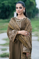 Izel - 3PC Unstitched Dhanak Embroidered Shirt with Digital Printed Twill Pashmina Dupatta and Trouser - RF1455