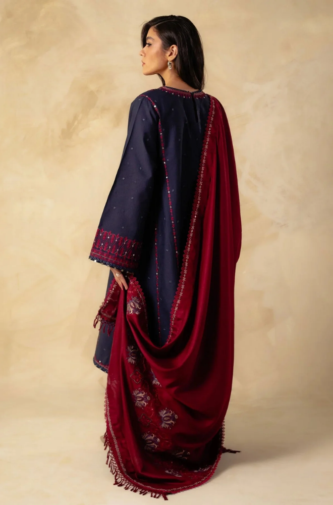 Zara Shah Jahan - 3PC Unstitched Dhanak Sequence Embroidered Shirt with Embroidered Dhanak Shawl and Trouser - RF1132