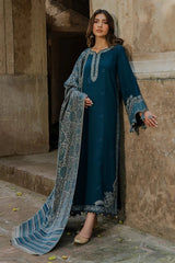 Izel - 3PC Unstitched Dhanak Embroidered Shirt with Digital Printed Twill Pashmina Dupatta and Trouser - RF1465