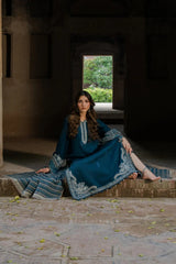 Izel - 3PC Unstitched Dhanak Embroidered Shirt with Digital Printed Twill Pashmina Dupatta and Trouser - RF1465
