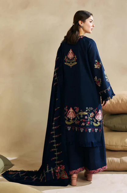 Zara Shah Jahan - 3PC Unstitched Dhanak Embroidered Shirt with Embroidered Dhanak Shawl and Trouser - RF1133