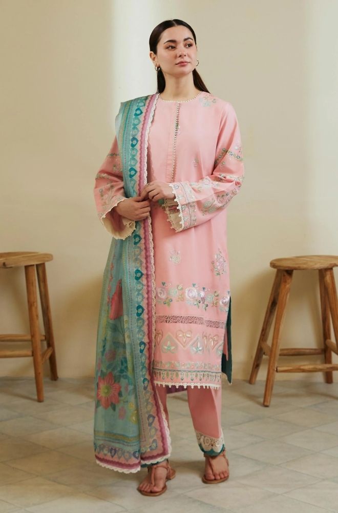 Zara Shah Jahan - 3PC Lawn Embroidered Shirt With Slub Lawn Printed Dupatta And Lawn Trouser - RF1050