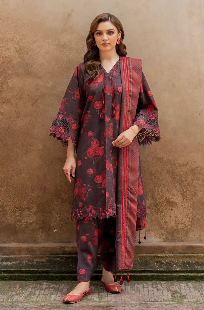 Baroque - 3PC Unstitched Printed Karandi Shirt with Printed Karandi Dupatta and Same Printed Trouser - RF1243