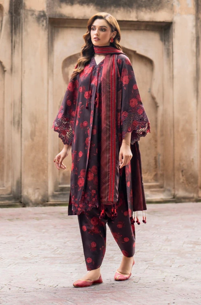 Baroque - 3PC Unstitched Printed Karandi Shirt with Printed Karandi Dupatta and Same Printed Trouser - RF1243