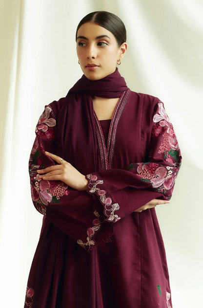 Zara Shah Jahan - 3PC Unstitched Dhanak Embroidered Shirt with Printed Pashmina Shawl and Trouser - RF1266