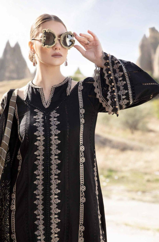 Maria B - 3PC Unstitched Dhanak Embroidered Shirt with Printed Wool Shawl and Trouser - RF1252