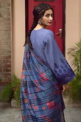 Jazmin - 3PC Unstitched Lawn Chicken Kari Embroidered Shirt with Printed Slub Net Dupatta - RF1018 royalpret