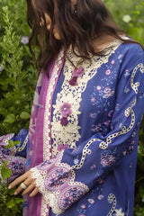 Mushq - 3PC Lawn Embroidered Shirt with Printed Silk Dupatta (Unstitched) - RF1375 Royal Pret
