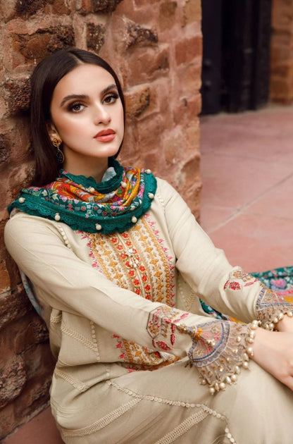 Maria B - 3PC Unstitched Dhanak Embroidered Shirt with Printed Pashmina Wool Shawl and Trouser - RF0896